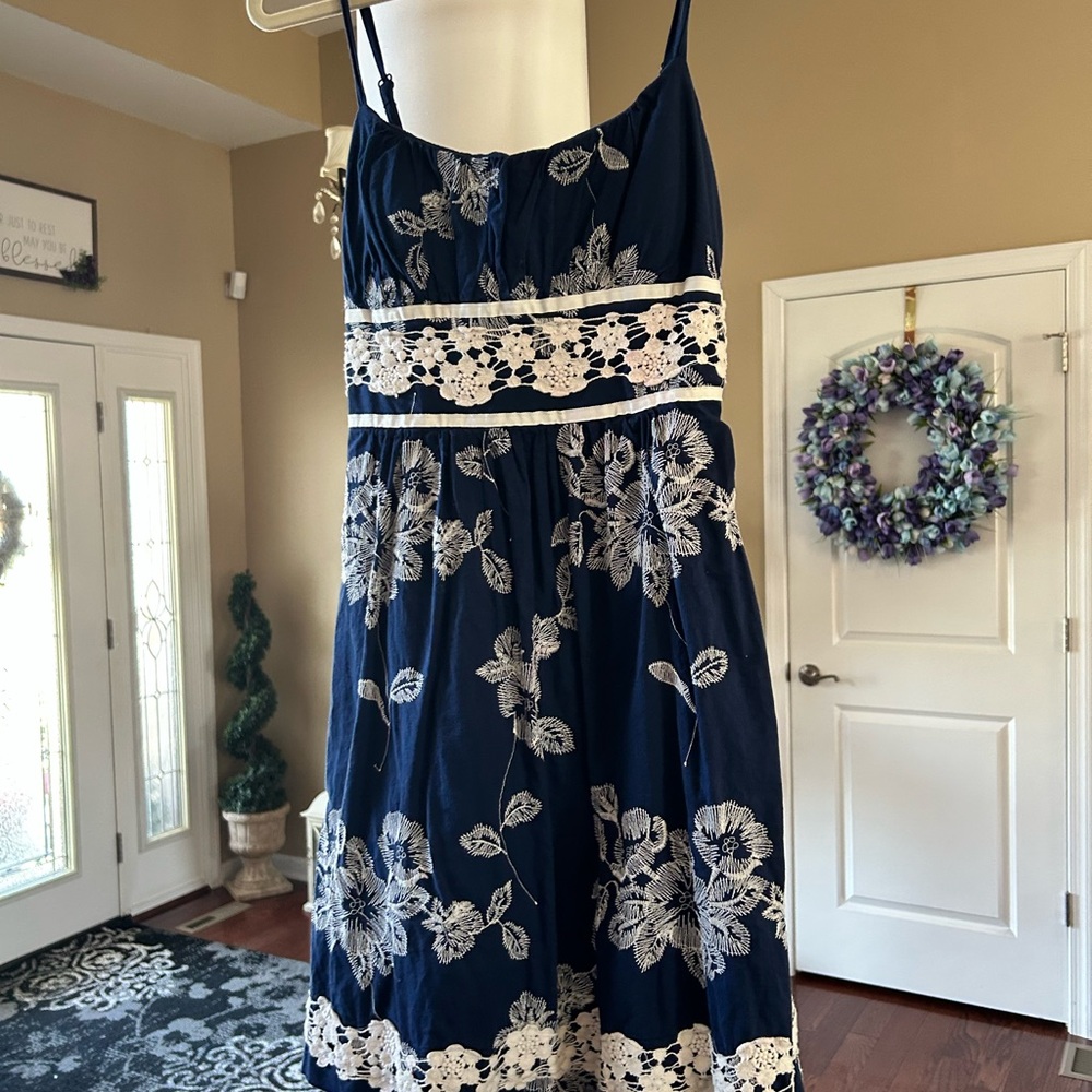 Dress Barn Navy and White Floral Midi Dress